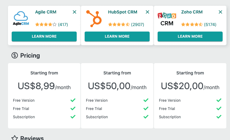Comparison between CRM systems